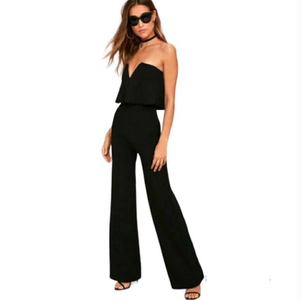 LULU'S Power of Love Black Strapless Jumpsuit sz M Women's Cocktail Evening
